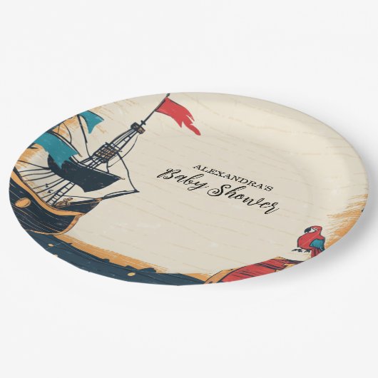 Nautical Pirate Baby Dusche Pappteller (Schrägansicht)