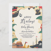 Nautical Pirate Ship Ahoy Es ist eine Baby-Dusche Einladung (Vorderseite)