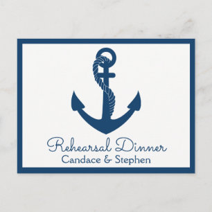Nautical Probe Dinner Navy Blue Anchor Hochzeit Einladungspostkarte