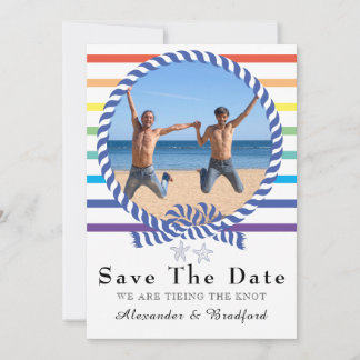 Nautical Rainbow Stripe Gay Wedding Save the Date Ankündigung