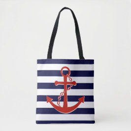 Nautical Red Anchor Marinestreifen Strand Tasche