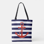 Nautical Red Anchor Marinestreifen Strand Tasche (Rückseite)