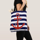 Nautical Red Anchor Marinestreifen Strand Tasche (Von Nahem)