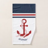 Nautical Red Anchor Red White Blau Streifen Badhandtuch Set (Handtuch)