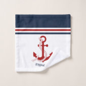 Nautical Red Anchor Red White Blau Streifen Badhandtuch Set (Waschlappen)