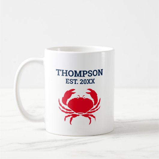 Nautical Red Crab benutzerdefinierter Schiffsname Kaffeetasse (Links)