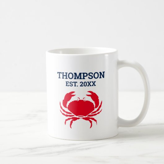 Nautical Red Crab benutzerdefinierter Schiffsname Kaffeetasse (Rechts)