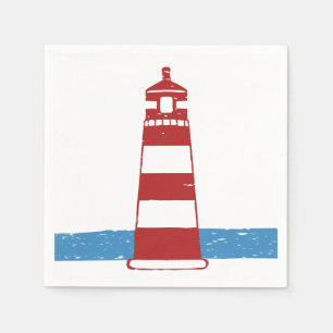 Nautical Red Lighthouse Blue Ocean Wedge / Party Serviette
