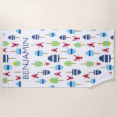 Nautical Red Lobster Buoy Beach House Personalisie Strandtuch (Vorderseite)