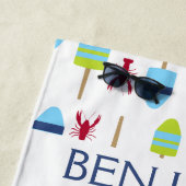 Nautical Red Lobster Buoy Beach House Personalisie Strandtuch (Beispiel)