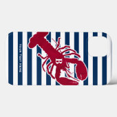 Nautical Red Lobster Monogram Blue White Stripe Case-Mate iPhone Hülle (Rückseite (Horizontal))