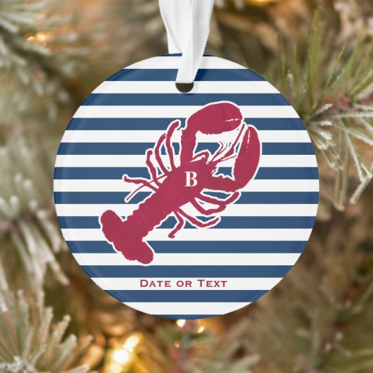 Nautical Red Lobster Monogram Stripped Christmas Ornament (Baum)