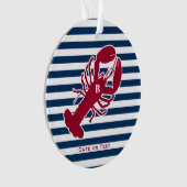 Nautical Red Lobster Monogram Stripped Christmas Ornament (Vorderseite)