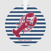 Nautical Red Lobster Monogram Stripped Christmas Ornament (Vorderseite)