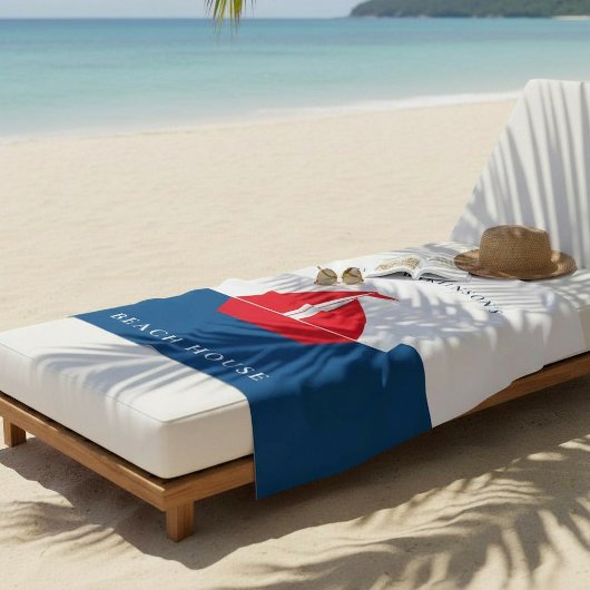 Nautical Red Sailboat Personalized Family Name  Strandtuch