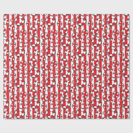 Nautical Red Strip Lifebouy Seaside Pattern Geschenkpapier (Flach)