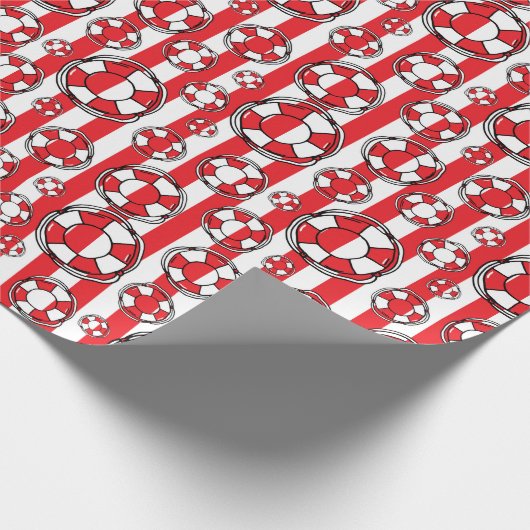 Nautical Red Strip Lifebouy Seaside Pattern Geschenkpapier (Ecke)