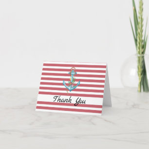 Nautical Red Stripe Anchor Vielen Dank Karte