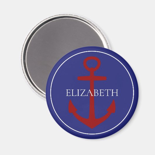 Nautical Red White and Blue Anchor Personalisiert Magnet (Vorderseite/Rückseite)