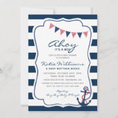 Nautical Red White Blue Anchor Boy Baby Dusche Einladung (Vorderseite)