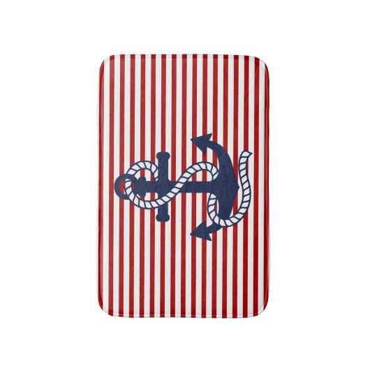 Nautical Red White Strips und Blauer Anker Badematte (Vorderseite Vertikal)