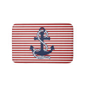 Nautical Red White Strips und Blauer Anker Badematte (Vorderseite)