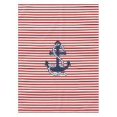 Nautical Red White Strips und Blauer Anker Tischdecke (Vorderseite)