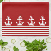 Nautical Red White Strips und White Anchor Geschirrtuch (Gefaltet)