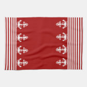 Nautical Red White Strips und White Anchor Geschirrtuch (Horizontal)