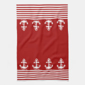 Nautical Red White Strips und White Anchor Geschirrtuch (Vertikal)
