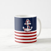 Nautical Red White Strips und White Anchor Kaffeetasse (VorderseiteRechts)