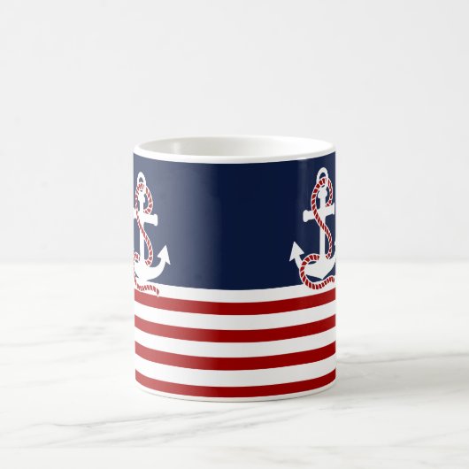 Nautical Red White Strips und White Anchor Kaffeetasse (Mittel)