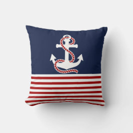 Nautical Red White Strips und White Anchor Kissen
