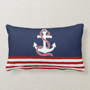 Nautical Red White Strips und White Anchor Lendenkissen