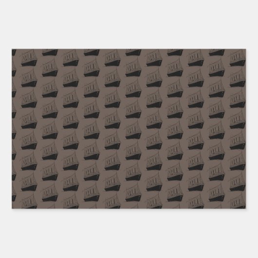 Nautical Retro Brown and Black Ship Sailing Boat Geschenkpapier Set (Vorderseite 2)