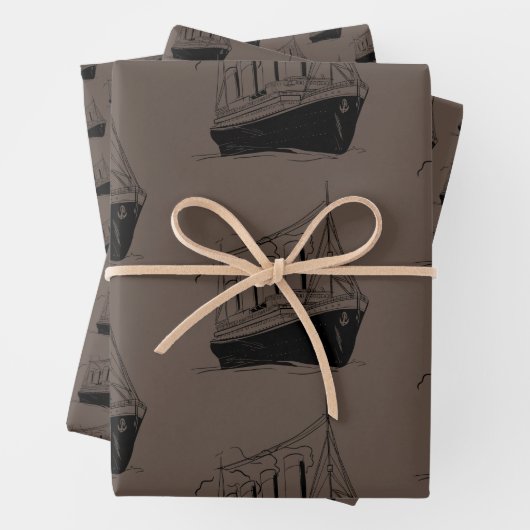 Nautical Retro Brown and Black Ship Sailing Boat Geschenkpapier Set (Beispiel)