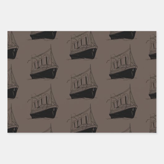 Nautical Retro Brown and Black Ship Sailing Boat Geschenkpapier Set (Vorderseite)