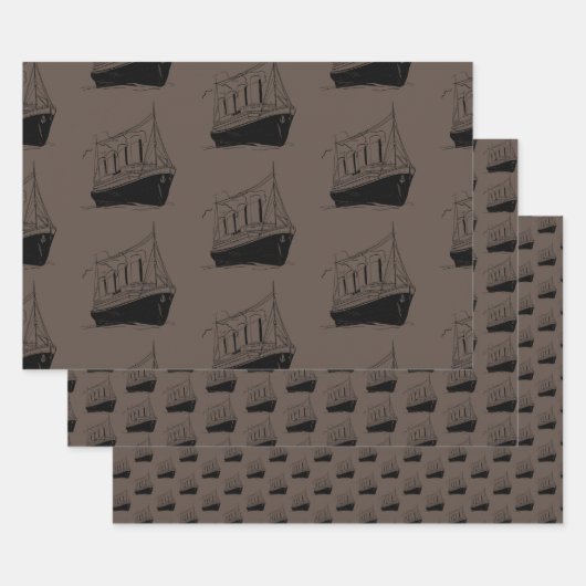 Nautical Retro Brown and Black Ship Sailing Boat Geschenkpapier Set (Set)