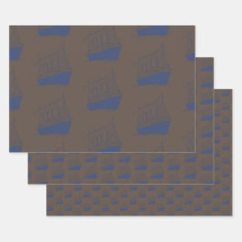 Nautical Retro Brown Navy Blue Ship Segelboot Geschenkpapier Set