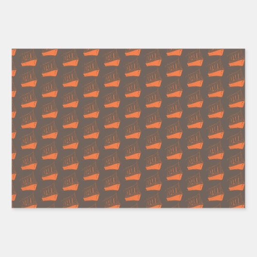 Nautical Retro Brown Orange Ship Boat Geschenkpapier Set (Vorderseite 2)