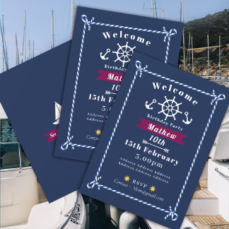 Nautical Rope Birthday Navy Blue Einladung