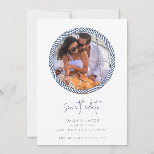 Nautical Rope Foto Wedding Save the Date (Vorderseite)