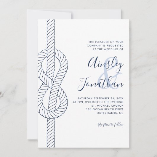 Nautical Rope Knot Modern Script Wedding Einladung (Vorderseite)