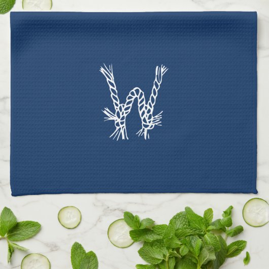 Nautical rope knots blue custom monogram geschirrtuch (Gefaltet)