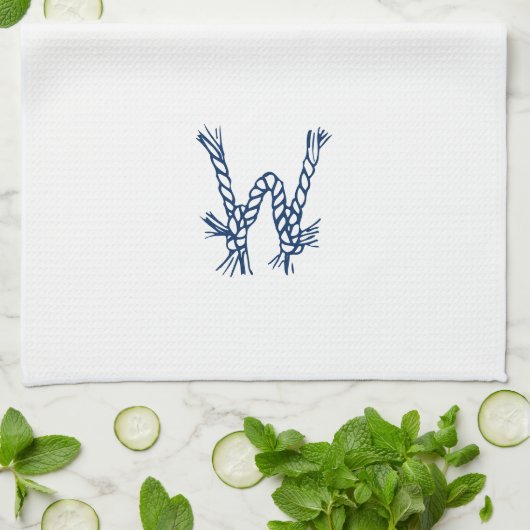 Nautical rope knots blue custom monogram geschirrtuch (Gefaltet)