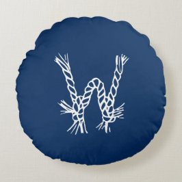 Nautical rope knots blue custom monogram rundes kissen