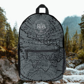 Nautical Rope Monogram Map Black Grey Bedruckter Rucksack