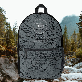 Nautical Rope Monogram Map Black Grey Bedruckter Rucksack