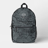 Nautical Rope Monogram Map Black Grey Bedruckter Rucksack (Vorderseite)