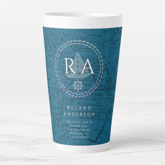 Nautical Rope Monogram Map Blue Milchtasse (Vorderseite)